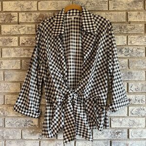Mishca Black & White Gingham Tie-Front Blouse Size L